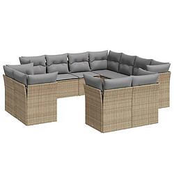 vidaXL Salon de jardin 11 pcs avec coussins beige résine tressée