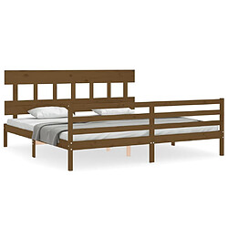 Maison Chic Lit adulte - Cadre Structure de lit avec tête de lit Contemporain marron miel 200x200cm bois massif -MN65314