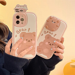 GUPBOO Étui pour iPhone13ProMax Miroir de cas de téléphone de dessin animé d'ours timide de blush de graffiti