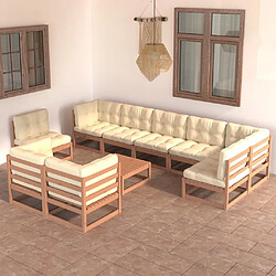 Maison Chic Salon de jardin 10 pcs + coussins - Mobilier/Meubles de jardin - Table et chaises d'extérieur Bois de pin massif -MN33615