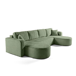 Bestmobilier Miro - canapé panoramique en U 7 places - convertible avec coffre - en velours texturé Miro - canapé panoramique en U 7 places - convertible avec coffre - en velours texturé - Vert sauge