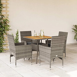 vidaXL Ensemble à manger de jardin et coussins 5 pcs gris rotin acacia