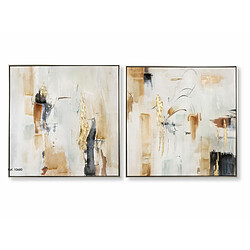 Pegane Ensemble de 2 tableaux peinture à l'huile sur toile,peinte avec cadre noir et argenté - Longueur 160 x Profondeur 3.5 x Hauteur 80 cm