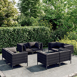 vidaXL Salon de jardin 8 pcs avec coussins Résine tressée Gris foncé