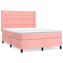 vidaXL Sommier à lattes de lit avec matelas Rose 140x200 cm Velours