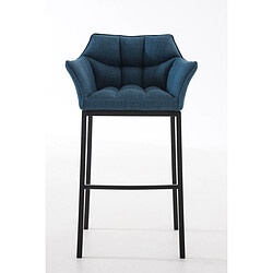 Decoshop26 Tabouret de bar chaise haute de comptoir couture carrées assise en tissu bleu 4 pieds stables en métal noir 10_0004701