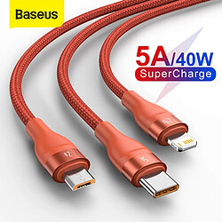 Universal Orange 3 en 1 câble USB C pour petit MIS Samsung 5A câble USB C pour chargeur de téléphone portable 11 Pro