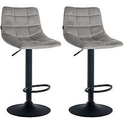 Decoshop26 Lot de 2 tabourets de bar en velours gris base métal noir réglable en hauteur et repose-pieds TDB10627