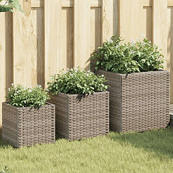 vidaXL Jardinières d'extérieur 3 pcs gris résine tressée