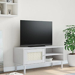 vidaXL Meuble TV SENJA aspect rotin blanc 106x40x49cm bois massif pin