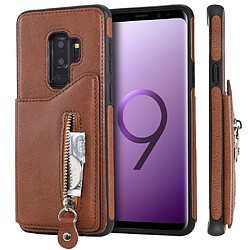 Wewoo Coque Pour Galaxy S9 Plus Etui de protection antichoc couleur solide à double boucle et fermeture à glissière Marron