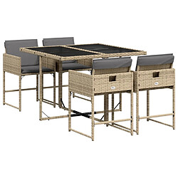 Maison Chic Ensemble à manger d'extérieur 5 pcs avec coussins,Salon de jardin,Mobilier de jardin mélange beige rotin -GKD303972