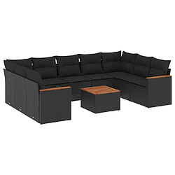 vidaXL Salon de jardin 10 pcs avec coussins noir résine tressée