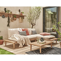 Bestmobilier Papeete - salon bas de jardin 4 places + table - bois d'acacia et coussins beiges