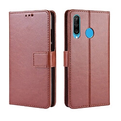 Wewoo Housse Coque Étui en cuir à rabat horizontal rétro Crazy Horse Texture pour Huawei Enjoy 9s P Smart + 2019avec support et fentes cartes et cadre photo marron