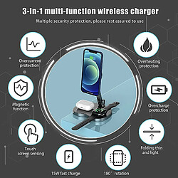 Avis Chrono Chargeur sans fil magnétique 3 en 1, station de charge sans fil QI rapide compatible avec iPhone 12/11/X/XS Max, Huawei, Samsung, Apple Watch Series 6/SE/5/4/3/2, AirPods Pro/2,(noir)