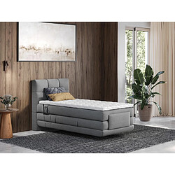 Vente-Unique Ensemble complet boxspring tête de lit capitonnée + sommiers relaxation électrique + matelas + surmatelas - 100 x 200 cm - Tissu - Gris clair - LODI de PALACIO