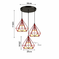 Acheter Stoex Lustre suspension industrielle luminaire forme diamant contemporain disque 3 lamps abat-jour E27 25cm pour salon cuisine salle à manger, Rouge