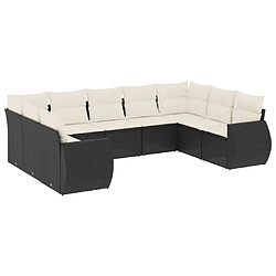 vidaXL Salon de jardin 9 pcs avec coussins noir résine tressée