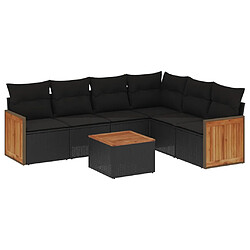 vidaXL Salon de jardin 7 pcs avec coussins noir résine tressée