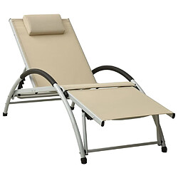 Helloshop26 Transat chaise longue bain de soleil lit de jardin terrasse meuble d'extérieur avec oreiller textilène crème 02_0012562