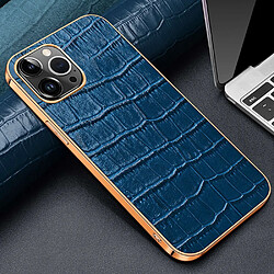 Coque en TPU + cuir véritable électroplaqué, texture crocodile, anti-chute pour votre iPhone 14 Pro Max - bleu