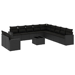 vidaXL Salon de jardin 12 pcs avec coussins noir résine tressée