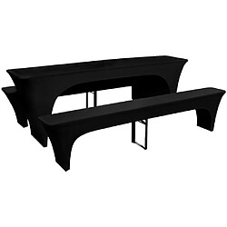 Decoshop26 3 housses pour table et bancs de bière Extensible Noir 220 x 70 x 80cm DEC022298