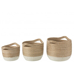 Dansmamaison Set De 3 Paniers Ronds Zostere Naturel/Blanc