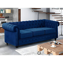 Vente-Unique Canapés 3 places 2 places et un fauteuil CHESTERFIELD - Velours bleu roi