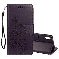 Wewoo Housse Étui à rabat en cuir motif gaufré en relief avec fente pour cartes & porte-monnaie & lanière iPhone XR Violet foncé