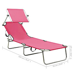 vidaXL Chaise longue pliable avec auvent acier rose magento pas cher