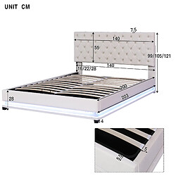 Acheter KOMHTOM Lit Double Rembourré - 140 X 200 cm - Avec Led - Coffre De Lit Et Couvre-Sommier À Lattes - Beige