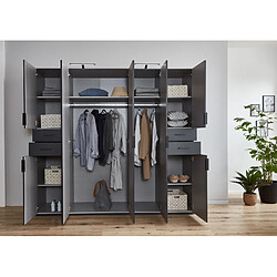 Pegane Armoire, meuble de rangement coloris Graphite et des fronts de porte en verre noir - Longueur 225 x Hauteur 208 x Profondeur 58 cm