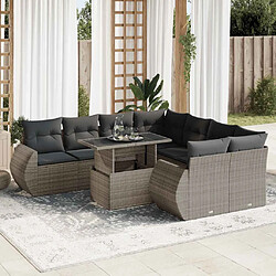 vidaXL Salon de jardin 9 pcs avec coussins gris résine tressée