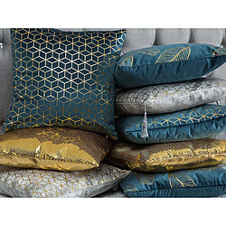 Beliani Lot de 2 coussins FREESIA Velours 45 x 45 cm Motif de plante Bleu paon