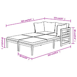 vidaXL Chaises longues et coussins blanc crème lot de 2 bois d'acacia pas cher