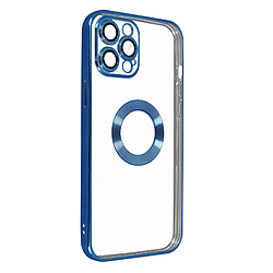 Avizar Coque iPhone 12 Pro Max Souple Caméra Couvert Transparent Contour Bleu Chromé