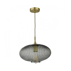 Luminaire Center Suspension Edmond Verre Laiton antique,vitrage côtelé fumé 1 ampoule 24,5cm