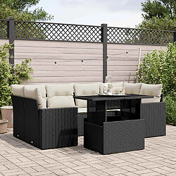 vidaXL Salon de jardin 7 pcs avec coussins noir résine tressée