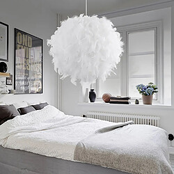 Stoex Lustre Suspension abat-jour Lampe plumes 30 cm + Lampe de table en plumes Blanc 20cm