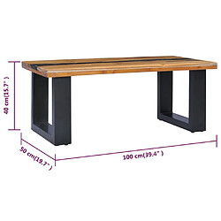 vidaXL Table basse 100x50x40 cm Bois de teck massif et polyrésine pas cher