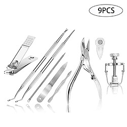 Kit d'outils pour ongles incarnés 9pcs, outil de traitement des ongles de qualité supérieure, outils de pédicure professionnels - argent