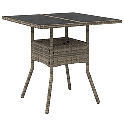 vidaXL Table de jardin dessus en verre gris 80x80x75 cm résine tressée