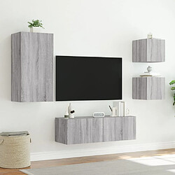 Maison Chic Lot de 4 Meuble TV muraux, Banc TV avec lumières LED pour salon, Meuble de rangement sonoma gris -GKD33095 pas cher