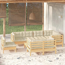 Maison Chic Salon de jardin 9 pcs + coussins - Mobilier/Meubles de jardin - Table et chaises d'extérieur crème Bois de pin massif -MN22928