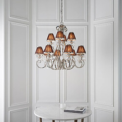 Acheter Interiors 1900 Chandelier Oksana, nickel poli, pampilles cristal, 12 abat-jours chocolat