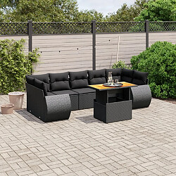 Maison Chic Ensemble Tables et chaises d'extérieur 8 pcs avec coussins,Salon de jardin noir résine tressée -GKD136884