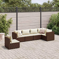 vidaXL Salon de jardin 6 pcs avec coussins Marron Résine tressée