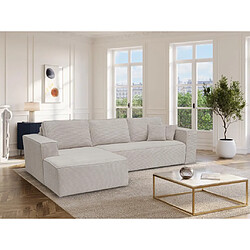 Vente-Unique Canapé angle gauche convertible express velours côtelé beige - Couchage 140 cm - Matelas 14 cm AMELIA II